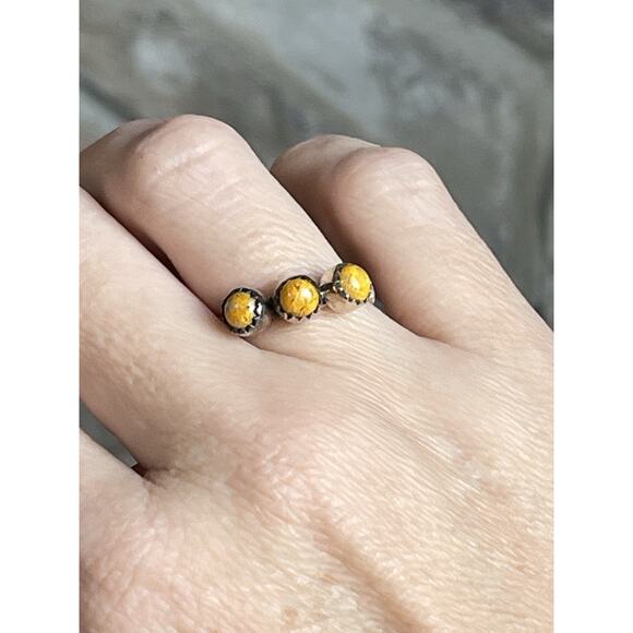 Sterling Silver Native Style Bumblebee Jasper 3 Stone Band Ring Southwest Cigar - Picture 3 of 13